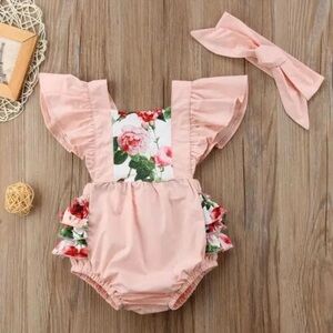 🆕 Floral ruffle bodysuit onesie with matching headband